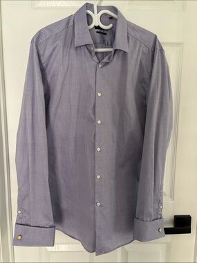 BOSS Hugo Boss Formal Slim Fit Light Blue Pinstripe Dress Shirt Preppy Classic